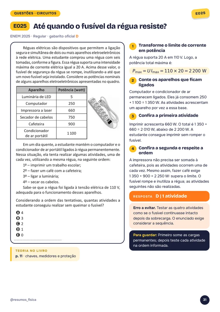 Página do caderno com questão do ENEM 2025 resolvida