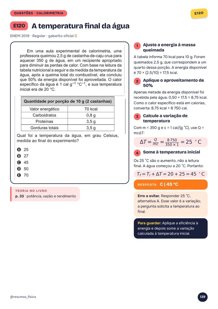 Página do caderno com questão de calorimetria resolvida